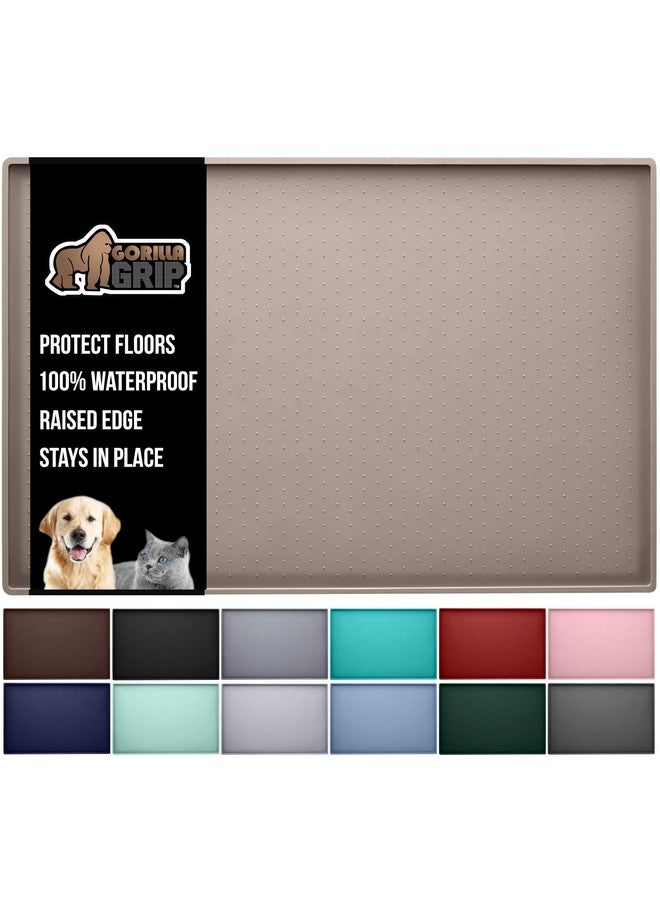 GORILLA GRIP 100% Waterproof Raised Edge BPA Free Silicone Pet Feeding Mat, Dog Cat Food Mats Contain Spills Protects Floors, Placemats for Cats and Dogs Water Bowl, Pets Accessories 18.5x11.5 Beige - Image 1