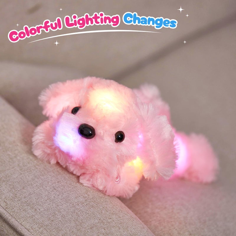 WEWILL 10'' Light up Pink Puppy Dog LED Stuffed Animal with Colorful Night Light Glow Soft Plush Toy Gifts for Kids on Christmas Birthday - Image 4