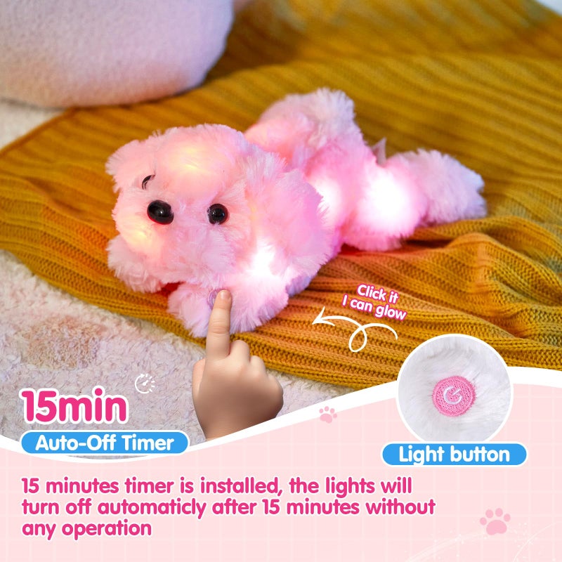 WEWILL 10'' Light up Pink Puppy Dog LED Stuffed Animal with Colorful Night Light Glow Soft Plush Toy Gifts for Kids on Christmas Birthday - Image 5