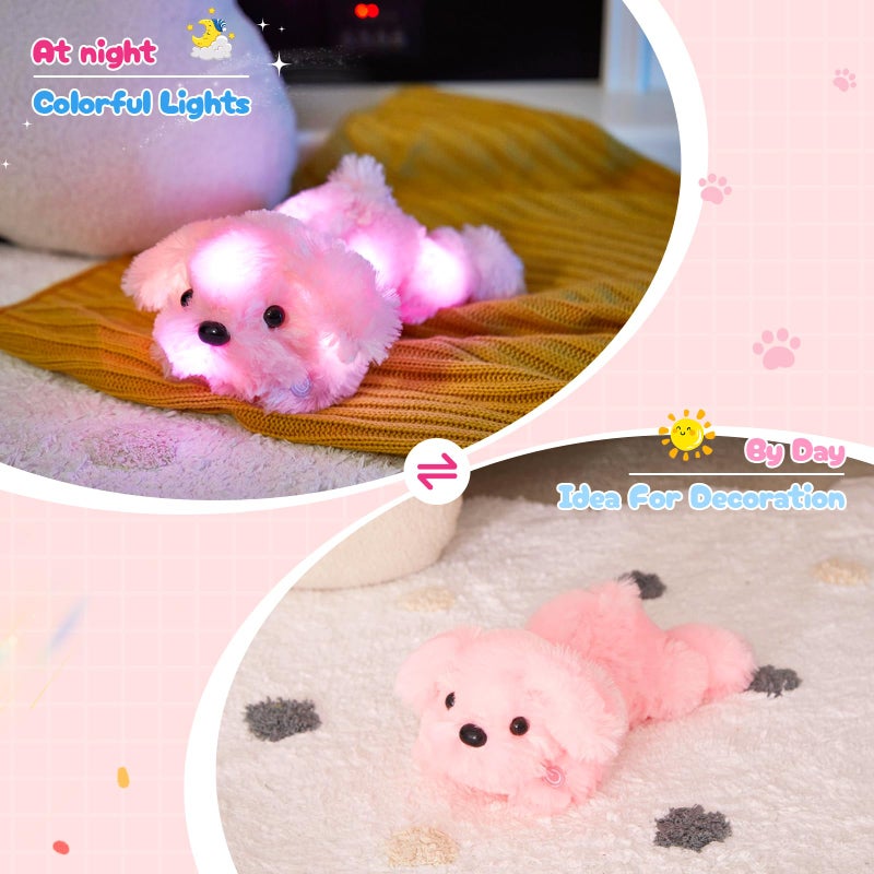 WEWILL 10'' Light up Pink Puppy Dog LED Stuffed Animal with Colorful Night Light Glow Soft Plush Toy Gifts for Kids on Christmas Birthday - Image 3
