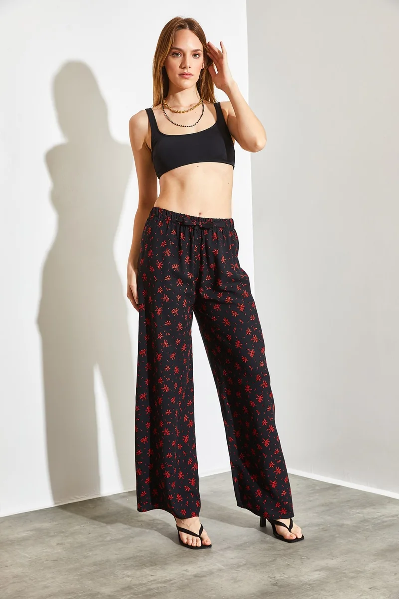 Shade Elastic Waist Patterned Viscose Trousers