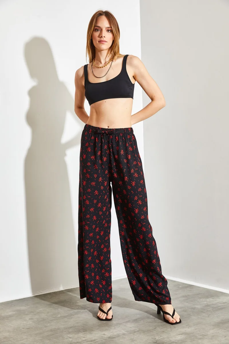 Shade Elastic Waist Patterned Viscose Trousers