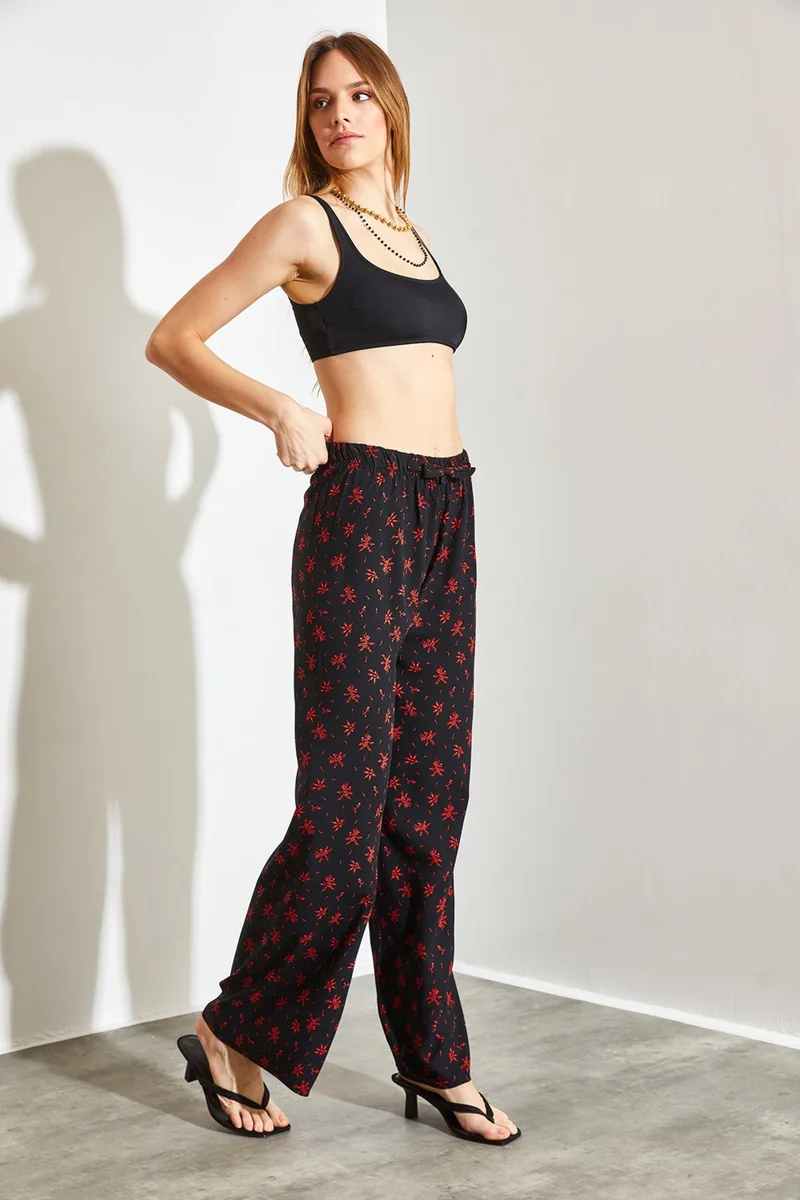 Shade Elastic Waist Patterned Viscose Trousers