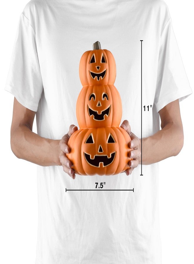 Evelyne Stacked Jack-O’-Lantern Pumpkin Decoration - 3-Tier Light-Up Halloween Gourd HDPE Plastic - Indoor/Outdoor Fall Decor with Happy Ghost Faces - Cute Pumpkin Tower for Porch Tabletop - Image 5