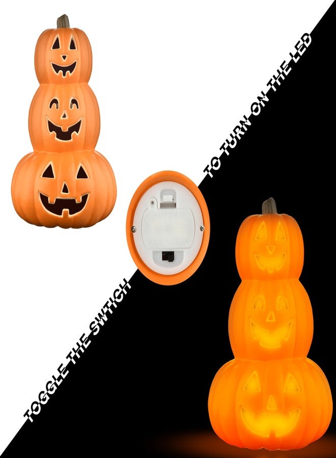Evelyne Stacked Jack-O’-Lantern Pumpkin Decoration - 3-Tier Light-Up Halloween Gourd HDPE Plastic - Indoor/Outdoor Fall Decor with Happy Ghost Faces - Cute Pumpkin Tower for Porch Tabletop - Image 4