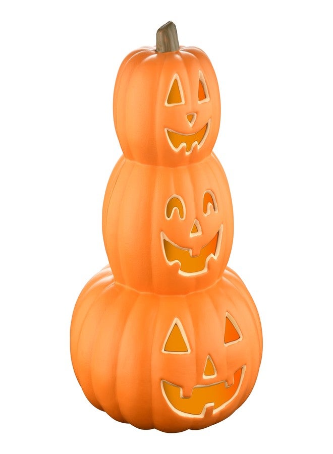 Evelyne Stacked Jack-O’-Lantern Pumpkin Decoration - 3-Tier Light-Up Halloween Gourd HDPE Plastic - Indoor/Outdoor Fall Decor with Happy Ghost Faces - Cute Pumpkin Tower for Porch Tabletop - Image 1