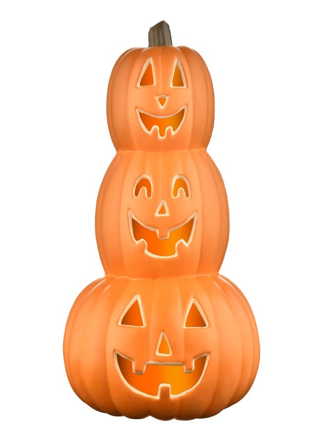 Evelyne Stacked Jack-O’-Lantern Pumpkin Decoration - 3-Tier Light-Up Halloween Gourd HDPE Plastic - Indoor/Outdoor Fall Decor with Happy Ghost Faces - Cute Pumpkin Tower for Porch Tabletop - Image 2