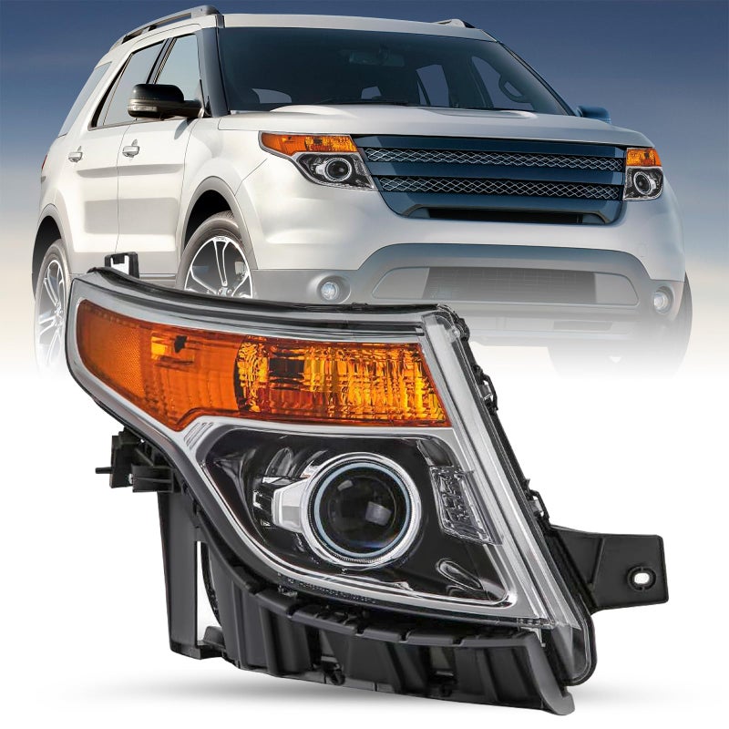 SOCKIR Projector Headlight Assembly wBulbs Fit for 20112015 Ford Explorer OE Style Headlamp Replacement Right Passenger Side