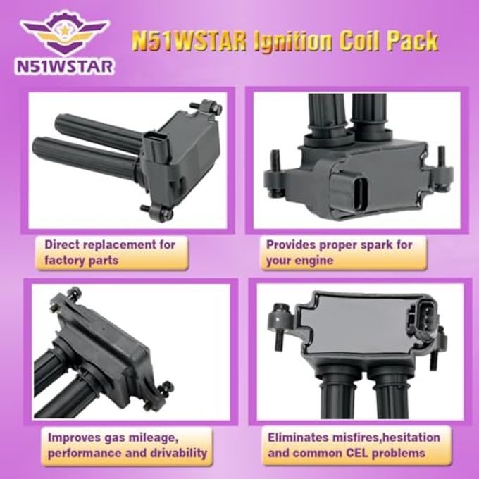 N51WSTAR Set of 8 Ignition Coil Pack Compatible with Chrysler Dodge Ram Jeep 300 Aspen Challenger Durango Magnum Charger Commander Grand Cherokee 05-19 5.7L 6.1L 6.4L Replacement for UF504 C1526 - Image 2