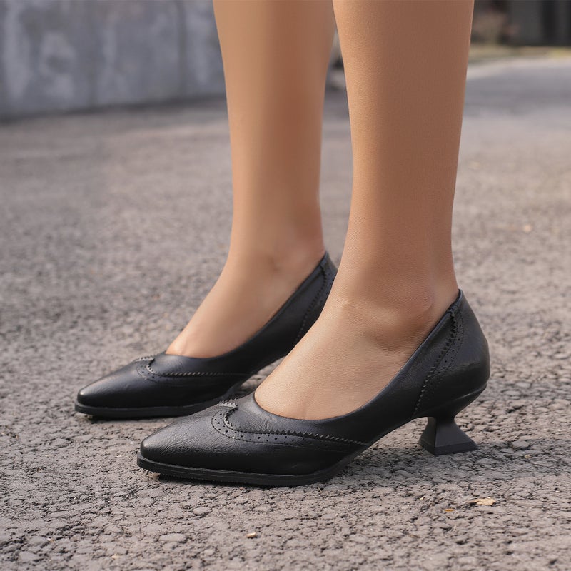 Wish Model 2024 Spring Fashion Mid-Heel Pointed 40-48 Plus Size Set Feet Burned Flowers To Make Old Single Shoes For Women - Image 2