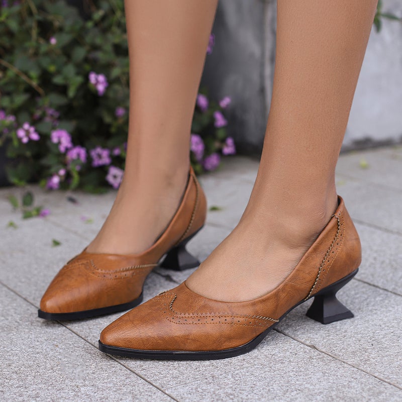 Wish Model 2024 Spring Fashion Mid-Heel Pointed 40-48 Plus Size Set Feet Burned Flowers To Make Old Single Shoes For Women - Image 4