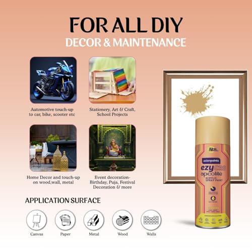 Asian Paints ezyCR8 Apcolite DIY Spray Paint – Gold, 400ml, 100% Acrylic | Multi-Surface Use: Metal, Wood & Walls - Image 4