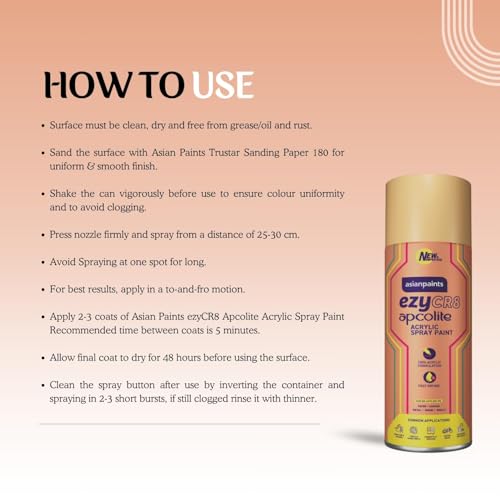 Asian Paints ezyCR8 Apcolite DIY Spray Paint – Gold, 400ml, 100% Acrylic | Multi-Surface Use: Metal, Wood & Walls - Image 5