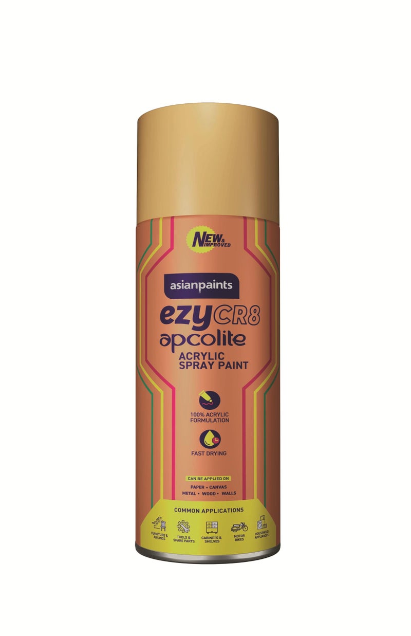 Asian Paints ezyCR8 Apcolite DIY Spray Paint – Gold, 400ml, 100% Acrylic | Multi-Surface Use: Metal, Wood & Walls - Image 1
