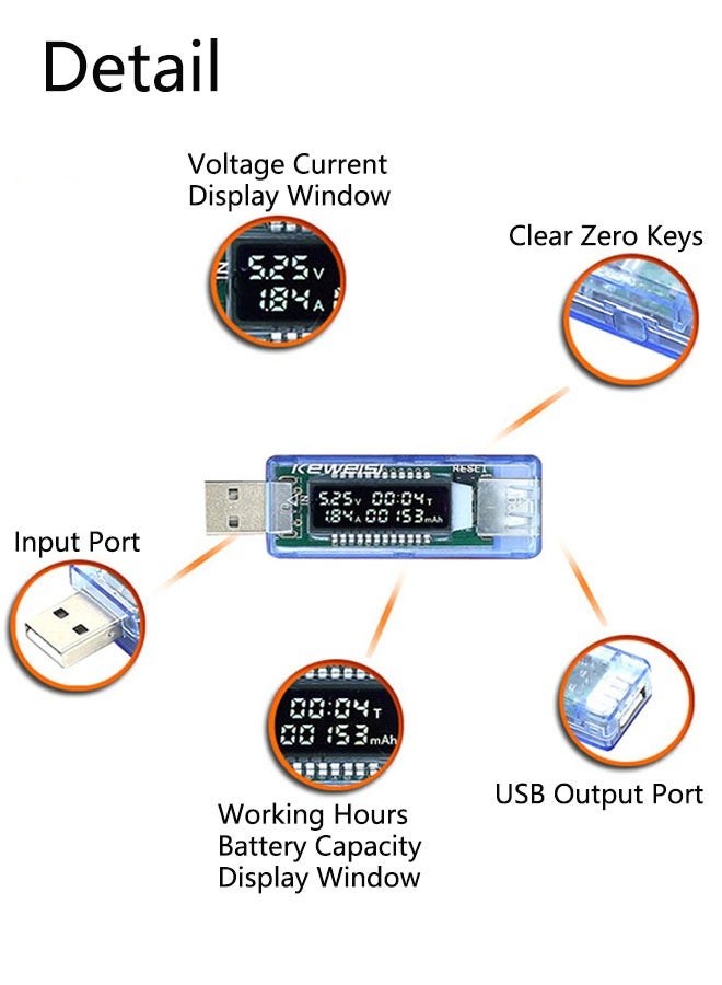 جهاز اختبار مقياس الجهد الحالي لشاحن USB ، كاشف عداد الطاقة ، جهاز اختبار سعة البطارية ، لاختبار قوة الشحن ، والجهد والتيار ، وقدرة بنك الطاقة ، إلخ. - Image 3