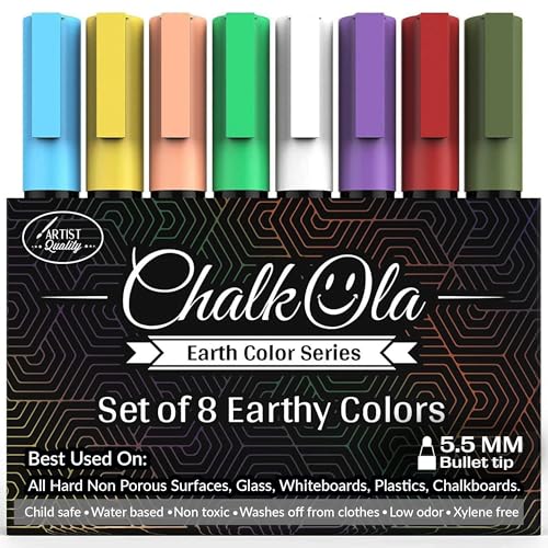 Chalkola 8 Pastel Liquid Chalk Markers for Blackboard, Chalkboard Signs, Window, Labels, Bistro, Glass, Car - Washable Wet Wipe Ink ChalkBoard Markers | 6mm Reversible Tip, Erasable Liquid Chalk Pens - Image 1