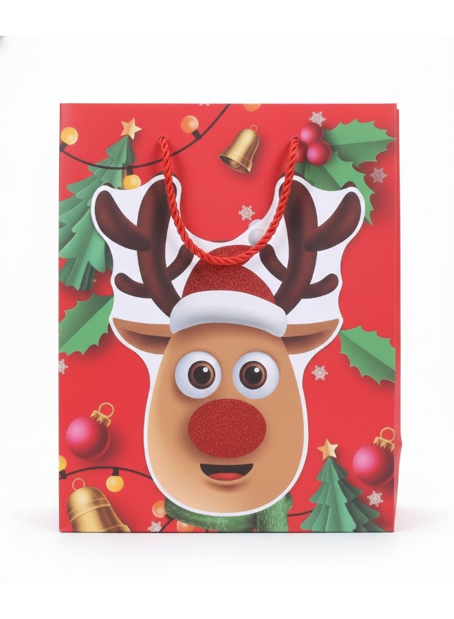 Cute Cartoon Reindeer Face Gift Bag (Red)
