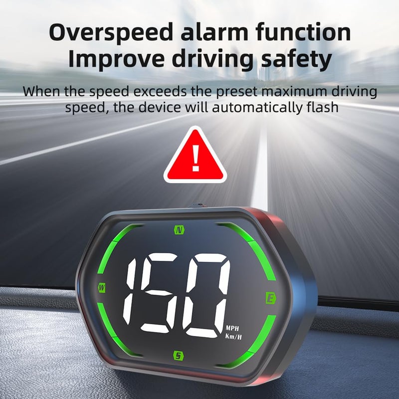 Docbraces Universal GPS Speedometer HUD for Cars - 2025 New Head Up Display with MPH/KMH, Overspeed Alarm, Fatigue Alert, Large LED Font, Plug & Play USB, Auto Brightness - Fits All Vehicles (Green) - Image 4