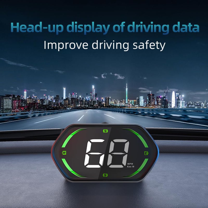 Docbraces Universal GPS Speedometer HUD for Cars - 2025 New Head Up Display with MPH/KMH, Overspeed Alarm, Fatigue Alert, Large LED Font, Plug & Play USB, Auto Brightness - Fits All Vehicles (Green) - Image 3