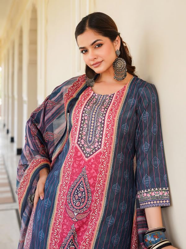 Vaamsi Women's Blue Rayon Printed Straight Kurta Pants With Dupatta Set | Festive Straight Kurta Set For Women | Printed Salwar Suit For Women (SKSKD3053, L) - Image 2