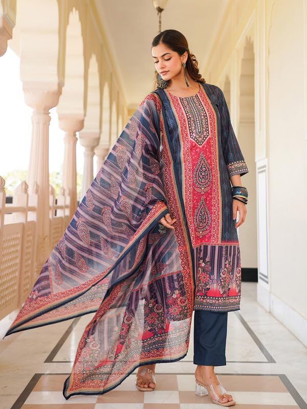 Vaamsi Women's Blue Rayon Printed Straight Kurta Pants With Dupatta Set | Festive Straight Kurta Set For Women | Printed Salwar Suit For Women (SKSKD3053, L) - Image 5