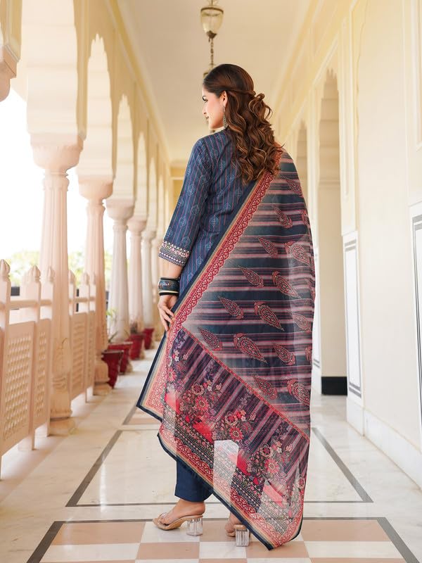 Vaamsi Women's Blue Rayon Printed Straight Kurta Pants With Dupatta Set | Festive Straight Kurta Set For Women | Printed Salwar Suit For Women (SKSKD3053, L) - Image 4