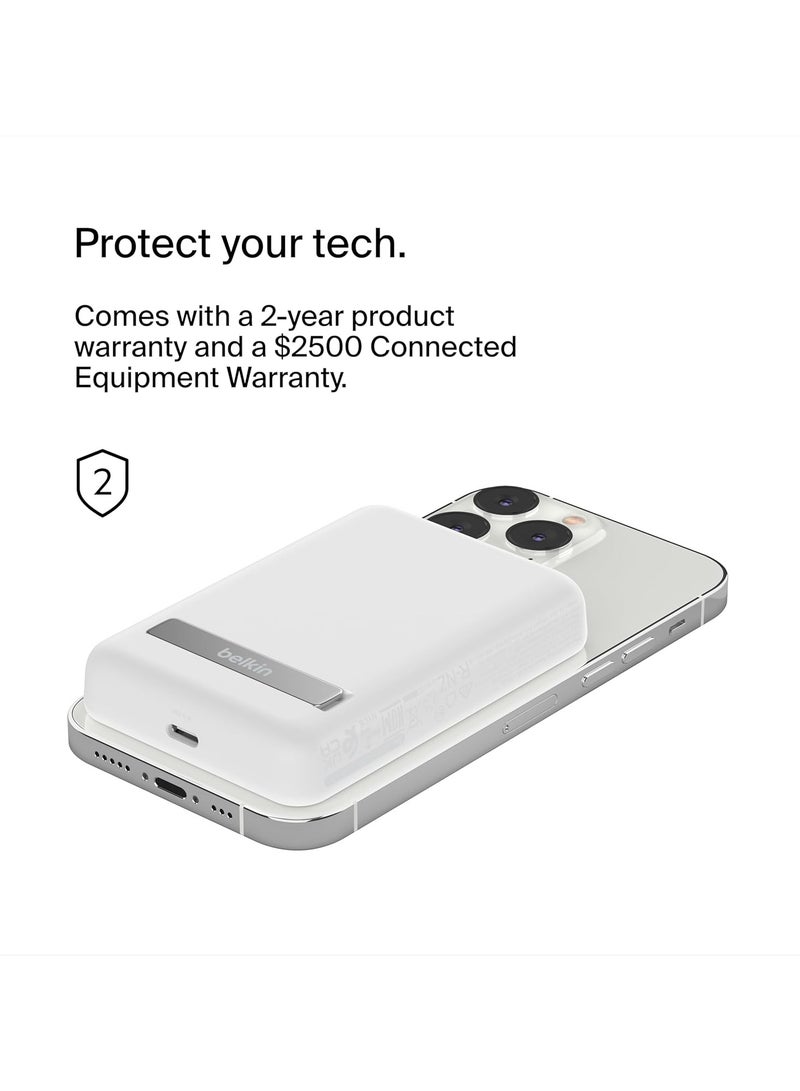Belking Belkin 5000 mAh Magnetic MagSafe Wireless Power Bank with Stand, Sleek Design Compatible with MagSafe Covers – White - Image 4