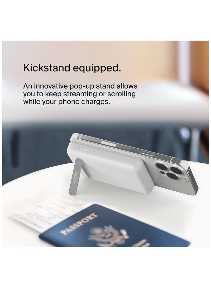 Belking Belkin 5000 mAh Magnetic MagSafe Wireless Power Bank with Stand, Sleek Design Compatible with MagSafe Covers – White - Image 3