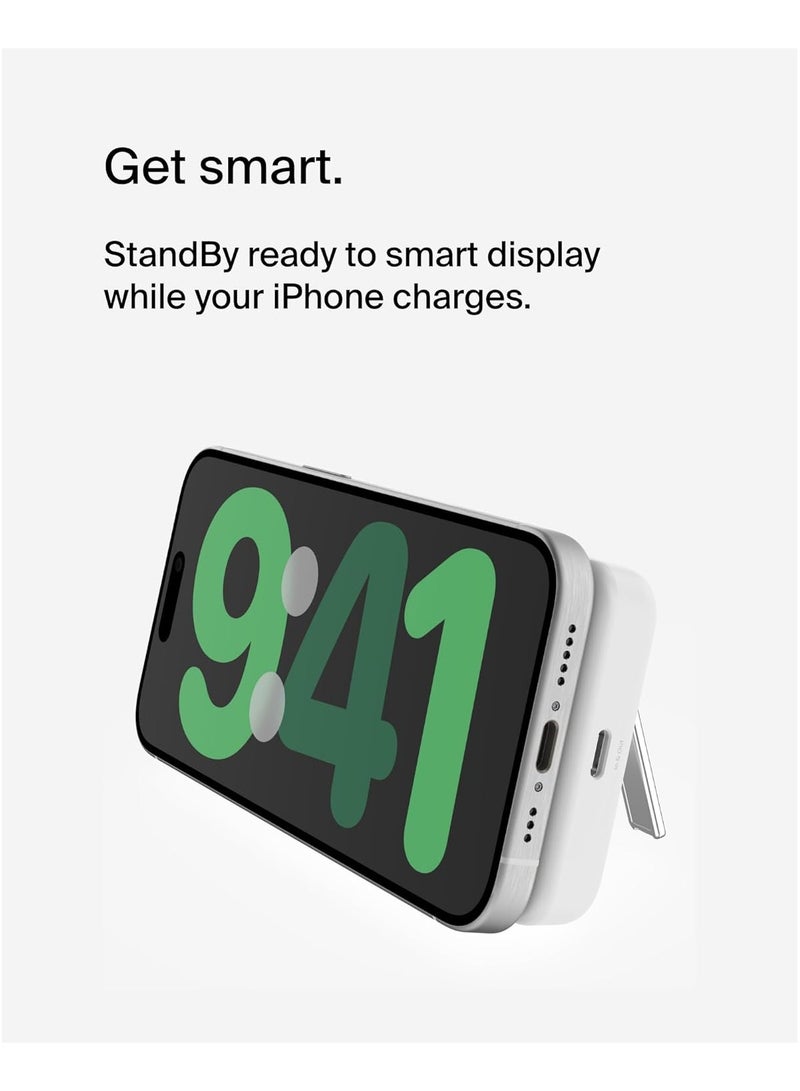 Belking Belkin 5000 mAh Magnetic MagSafe Wireless Power Bank with Stand, Sleek Design Compatible with MagSafe Covers – White - Image 2