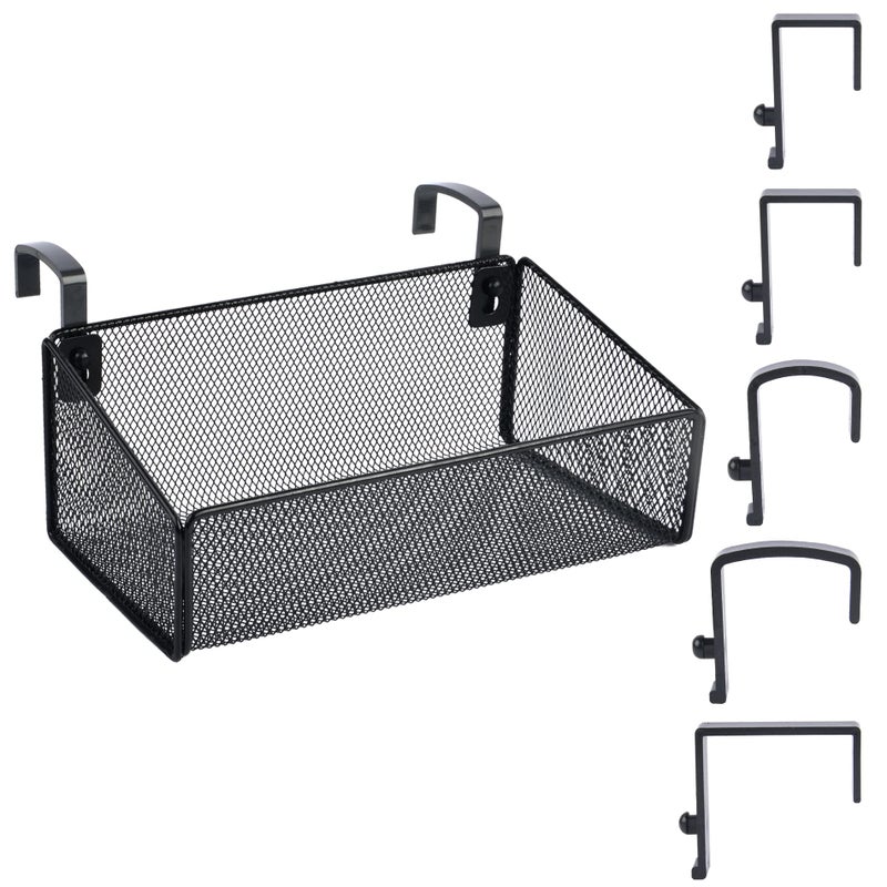 MATIMASU Bedside Shelf for Bed Bunk Bed Storage Basket Office Cubical Wall Hanging Organizer 5 Different Size Hooks College Dorm Home Office Essentials for PhoneBookDrinkTissue Black