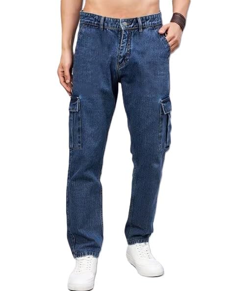 ADBUCKS Men Loose Fit Men's Flip Pocket Cargo || Men's Stylish Cotton Loose Fit Denim Cargo Jeans (in, Numeric, 38, Blue) - Image 1