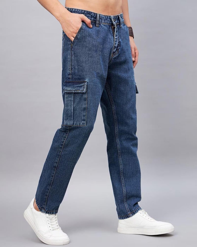 ADBUCKS Men Loose Fit Men's Flip Pocket Cargo || Men's Stylish Cotton Loose Fit Denim Cargo Jeans (in, Numeric, 38, Blue) - Image 2