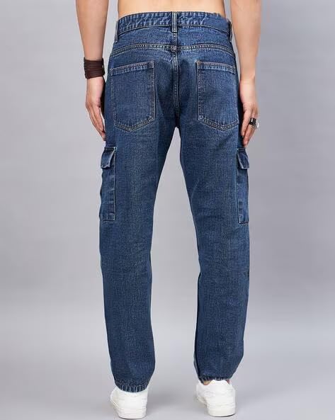 ADBUCKS Men Loose Fit Men's Flip Pocket Cargo || Men's Stylish Cotton Loose Fit Denim Cargo Jeans (in, Numeric, 38, Blue) - Image 3