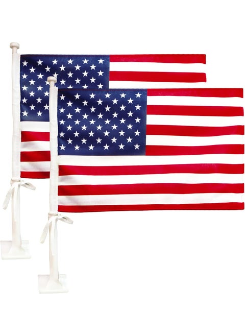 ANLEY Car Flag with Flagpole Mount  American Flag  17 x 11 Premium Double Sided USA Flag  19 Flag Pole Fixed Window Clip Mount For Most Vehicle Window2 Pack