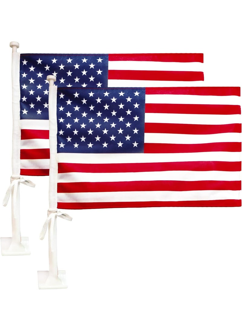 Anley ANLEY Car Flag with Flagpole Mount  American Flag  17 x 11 Premium Double Sided USA Flag  19 Flag Pole Fixed Window Clip Mount For Most Vehicle Window2 Pack  - Image 1