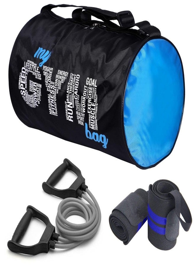 FIT FOCUS (Pack of 3) My Gym Bag Durable Bags Ultimate Combo with Double Toning Resistance Tube & Wrist Band Fitness Shoulder Bags Exercise Band for Stretching, Workout, Home (Blue) - Image 1