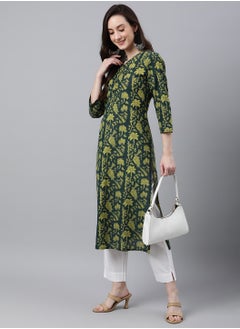 Indian Kurti - Eid kurti collection - Premium dark green kurti with leaf prints