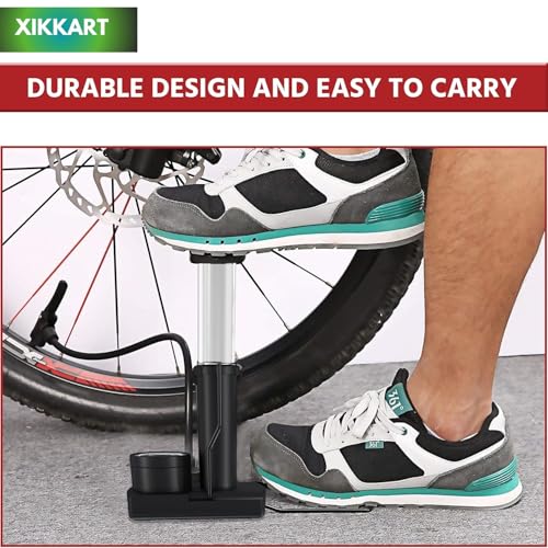 XIKKART High Pressure Dual Head Foot Air Pump | Heavy Compressor Cylinder with Pressure Gauge Floor Pump for Bicycle, Balloons Football, Motorbike and Tyre | Mini Bike Pump Foot Activated (Pack of 1) - Image 3