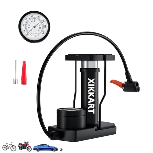 XIKKART High Pressure Dual Head Foot Air Pump | Heavy Compressor Cylinder with Pressure Gauge Floor Pump for Bicycle, Balloons Football, Motorbike and Tyre | Mini Bike Pump Foot Activated (Pack of 1) - Image 1