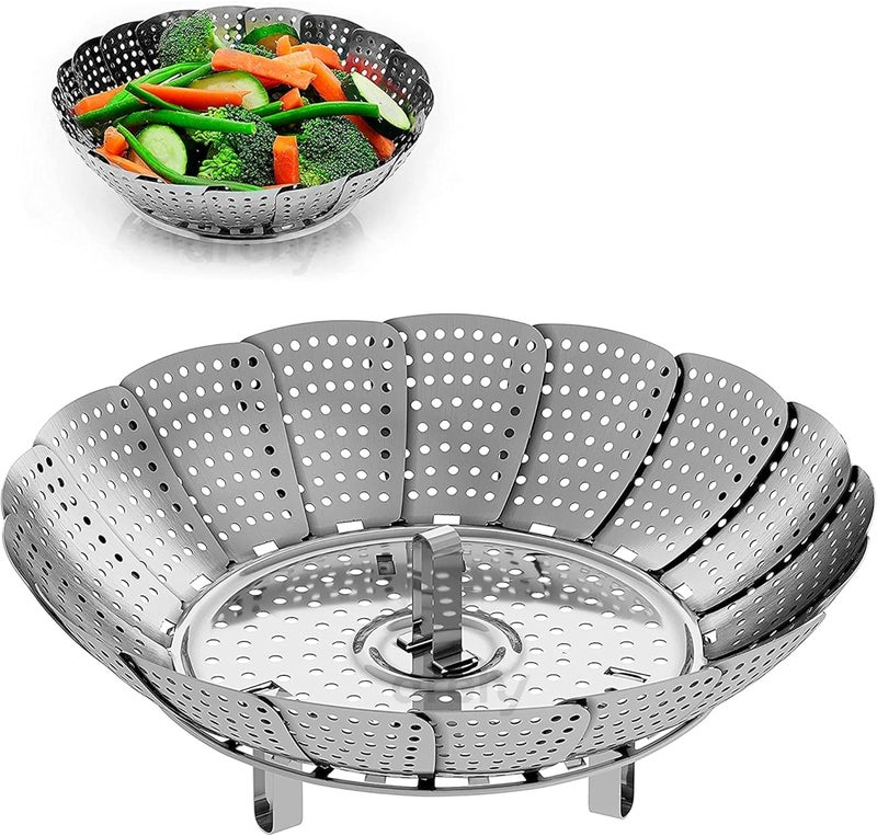PRAMANTA Vegetable Fruit Seafood Momos Modak Maker Steamer Basket for Cooking to Fits Various Pot Sizes Collapsible Food Drainer Steamer Basket for Kitchen 95 Inch 1Pcs - Image 1
