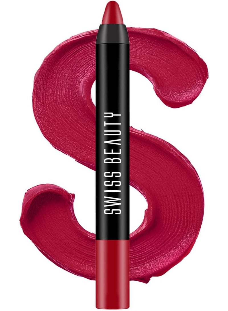Swiss Beauty Matte Long Lasting Stay Maxx Lip Crayon Lipstick | Matte Finish | Smudge Proof | Lightweight | Shade-07, Pink Rose, 3.5g - Image 1