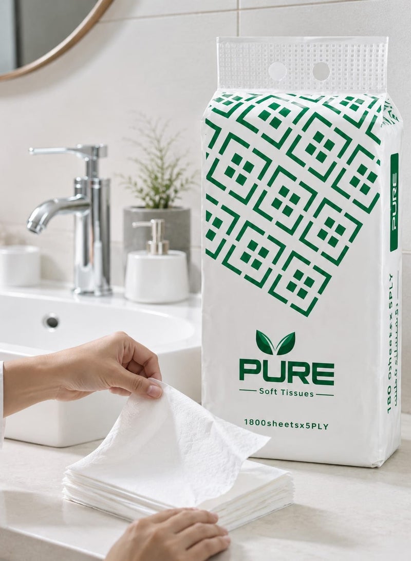 PURE Ultra Soft Tissues 1800 Sheets – 5 Ply – Pack of 5 - Image 2