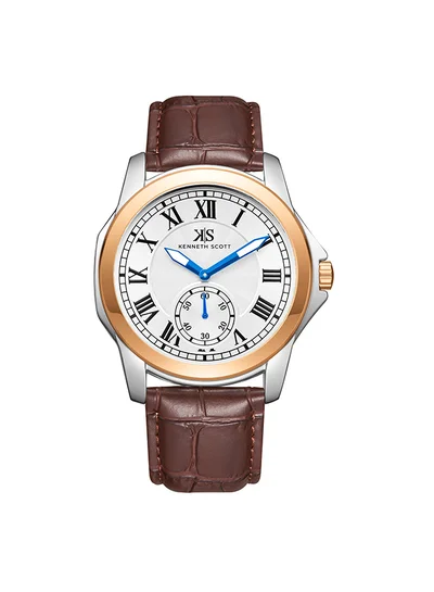 KENNETH SCOTT Men's Leather  Analog Watch K24018-KLDW - 42 mm