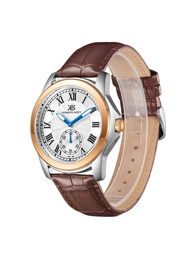 KENNETH SCOTT Men's Leather  Analog Watch K24018-KLDW - 42 mm
