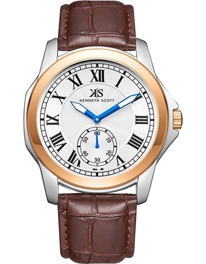 KENNETH SCOTT Men's Leather  Analog Watch K24018-KLDW - 42 mm