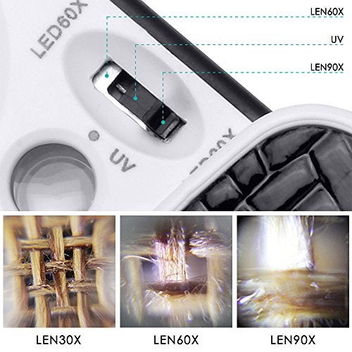 AFUNTA Jewelry Loupe Magnifier with UV LED Light, AFUNTA 30X 60X 90X Slide Out Pocket Magnifying Glass for Jewelry Diamonds Gems Coins Stamps Rocks Watches Hobbies Antiques Models Photos -Black - Image 4