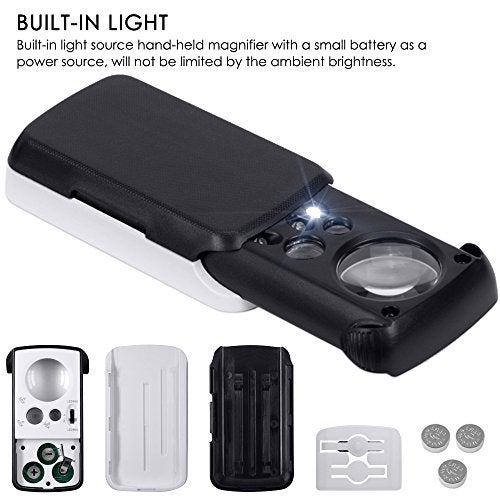 AFUNTA Jewelry Loupe Magnifier with UV LED Light, AFUNTA 30X 60X 90X Slide Out Pocket Magnifying Glass for Jewelry Diamonds Gems Coins Stamps Rocks Watches Hobbies Antiques Models Photos -Black - Image 5