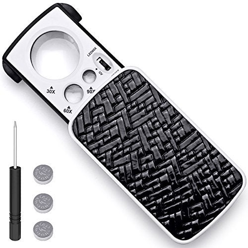 AFUNTA Jewelry Loupe Magnifier with UV LED Light, AFUNTA 30X 60X 90X Slide Out Pocket Magnifying Glass for Jewelry Diamonds Gems Coins Stamps Rocks Watches Hobbies Antiques Models Photos -Black - Image 1