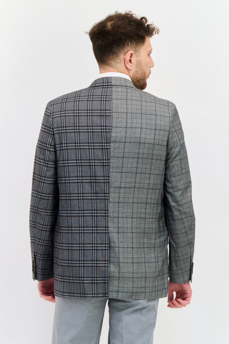 SELECTED Men Fashion Fit Plaid Semi Formal Blazer, Grey Combo - Image 3