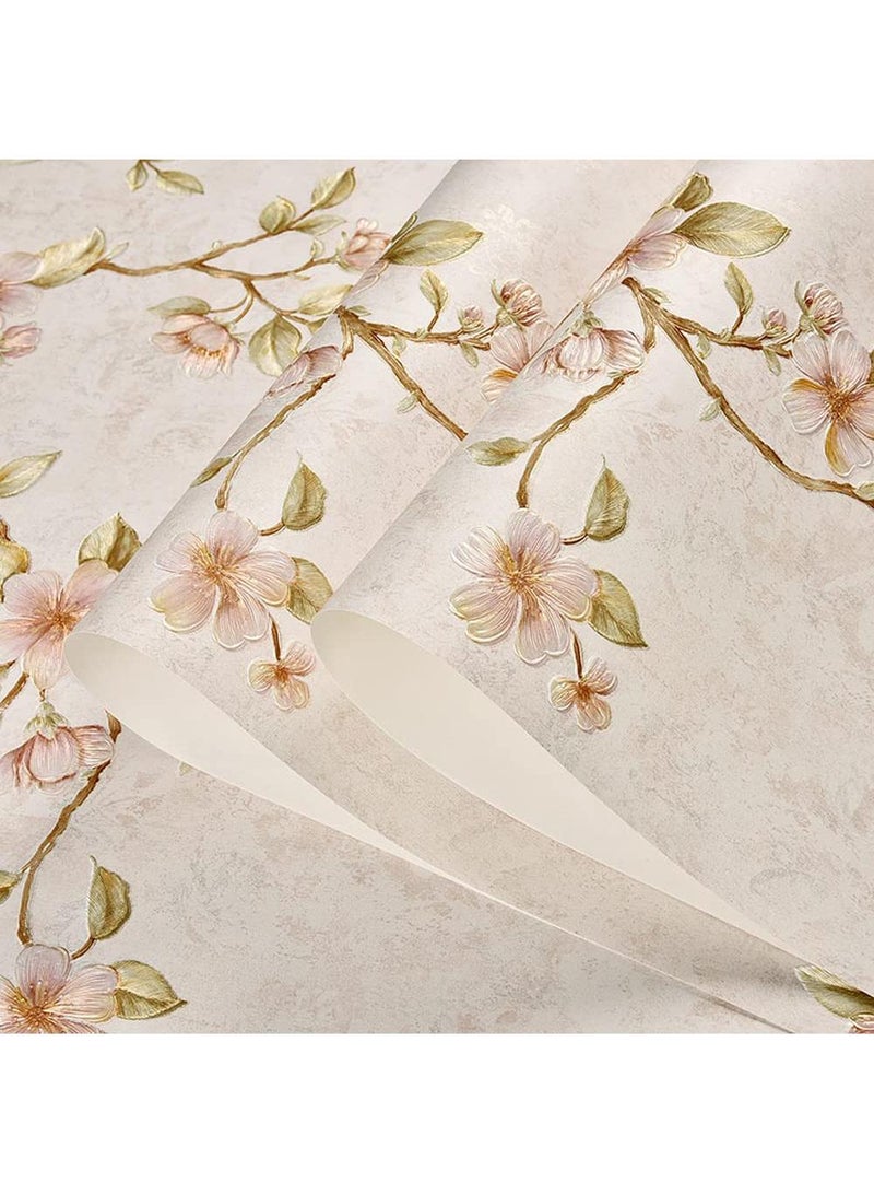 Bluejw Vintage Stick Wallpaper Thickened 3D Stereoscopic Non-Woven Wallpaper Garden Flower Tree Stickers Wallpaper Self-Adhesive Removable For Living Room Bedroom Wallpaper Roll 0.53X10m - Image 4